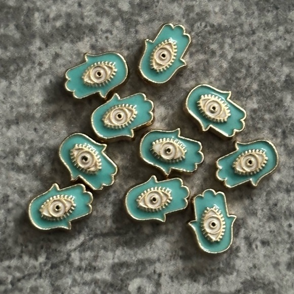 New Hand Of Fatima Hamsa Evil Eye Good Luck Double Sided Pendant Charms Beads - Picture 2 of 7